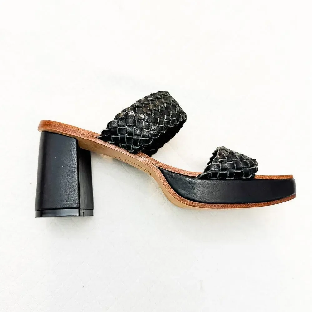 Either / OR Woven Strapped Sandals Block Heel Open Toe Size 7 NWOB
